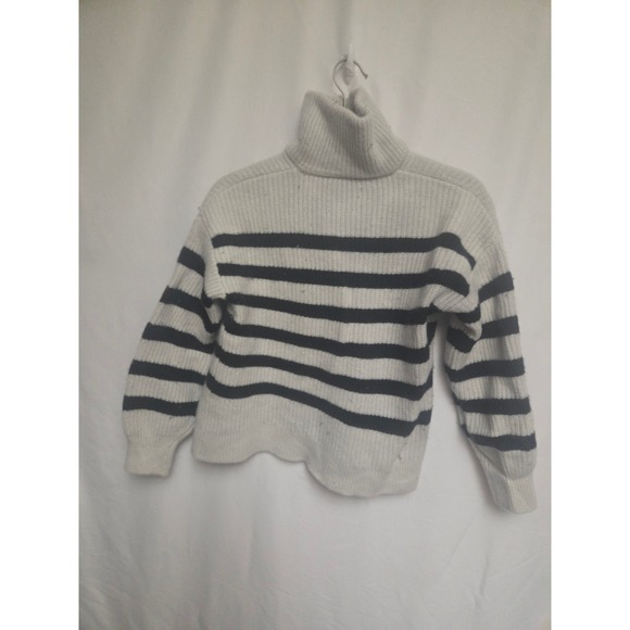 Everlane Cloud Oversized Half-Zip Striped Wool Sweater Cream Navy 1105738960 - Picture 3 of 7